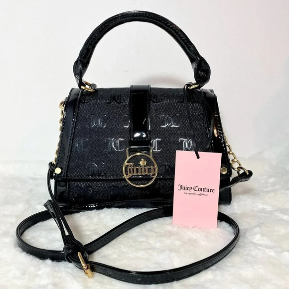 Juicy Couture Black Gothic Logo Fancy Flap Crossbody Handbag Evening Purse New - Picture 5 of 11